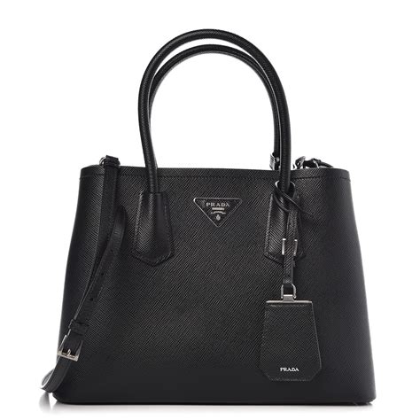 prada tote cuir double small saffiano leather nero black mughetto|Prada Saffiano Cuir Double Bag Review .